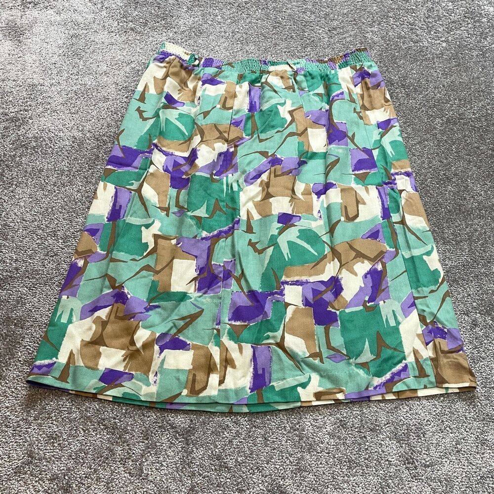 Campus Casuals Skirt Womens XL Green Elastic Waist Belt Loops Pocket Midi Ladies